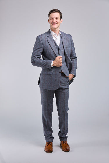Grey Overcheck Tweed 3 Piece Suit